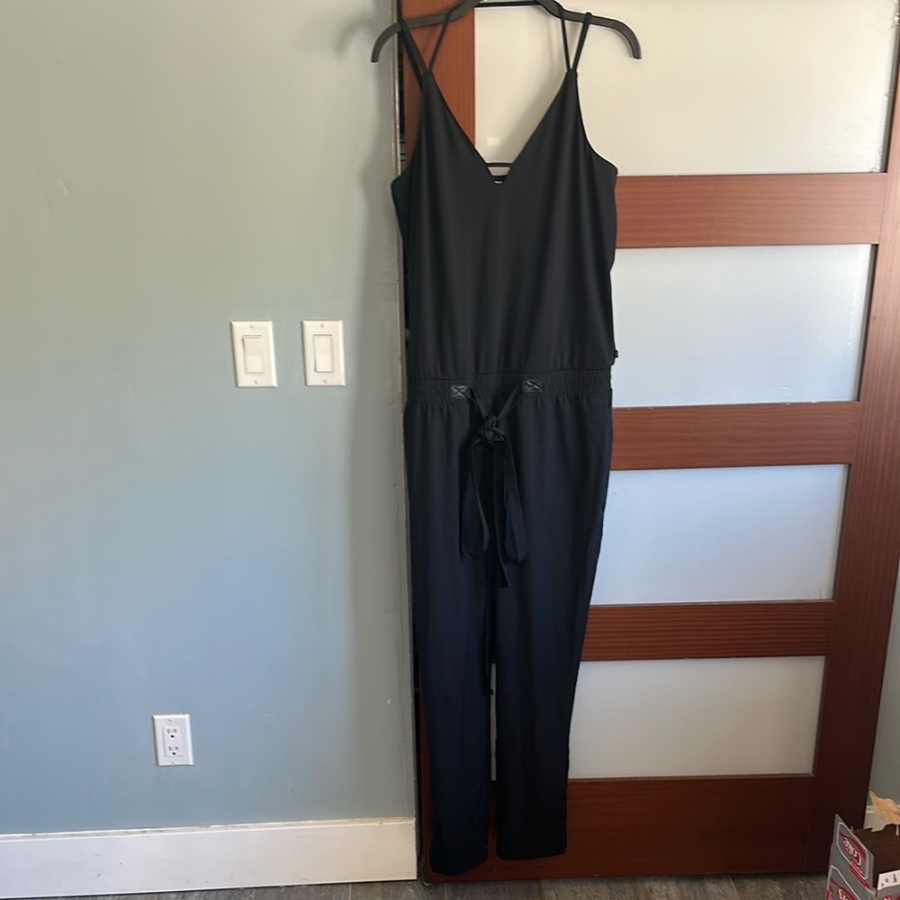 Fabletics Black V-Neck Jumpsuit with Drawstring Waist